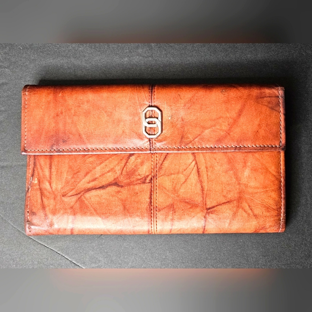 Vintage Baronet 380 Brown Leather‎ Clutch Wallet Kiss Lock Coin Purse